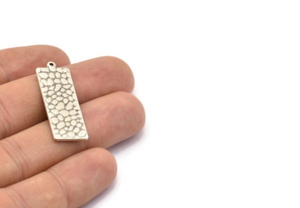 Silver Necklace Bar, 8 Antique Silver Plated Brass Hammered Rectangle Stamping Blanks With 1 Loop, Earrings, (35x12x0.60mm) D850 H0766 For Sale - Image 4