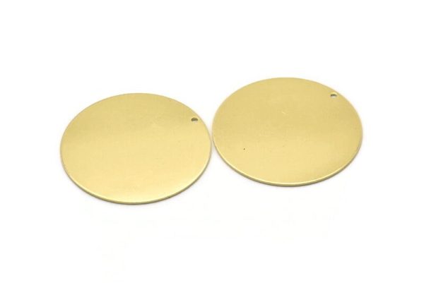 Brass Round Charm, 2 Raw Brass Charms With 1 Hole, Pendants, Findings (40x0.80mm) M02978 Cheap - Image 2