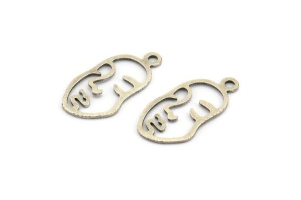 Silver Face Charm, 12 Antique Silver Plated Brass Face Charms With 1 Loop, Pendants, Earrings, Findings (20x10x0.60mm) D0635 Fashion