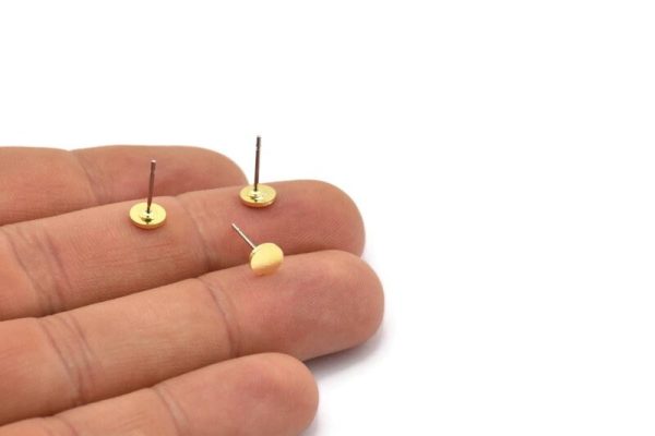 Brass Oval Earring, 12 Raw Brass Tiny Oval Shaped Stud Earrings (6x5x0.80mm) A2804 For Discount - Image 3