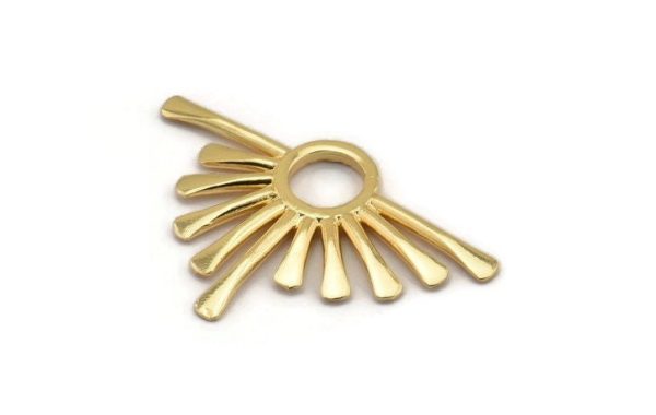 Gold Sun Pendant, 2 Gold Plated Brass Hammered Sunny Pendants (36x23x1.7mm) N1267 For Sale - Image 2